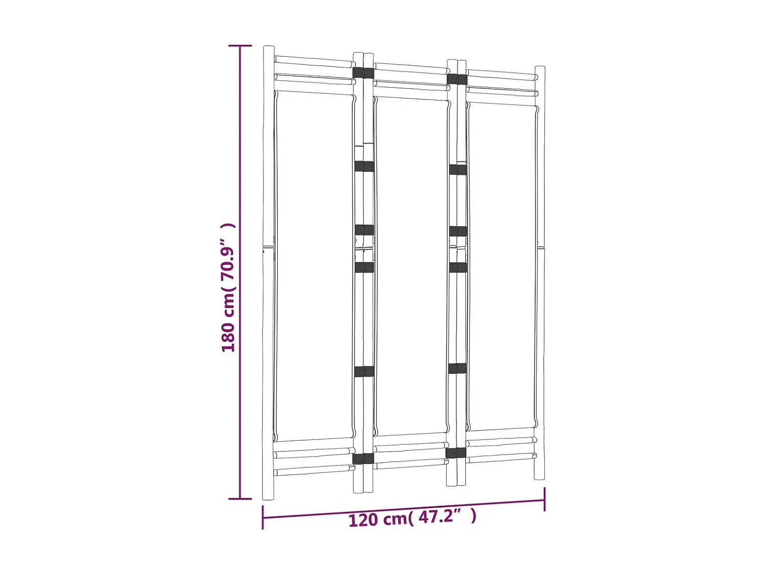 Parete divisoria pieghevole 3 pannelli 120 cm Bambù e tela
