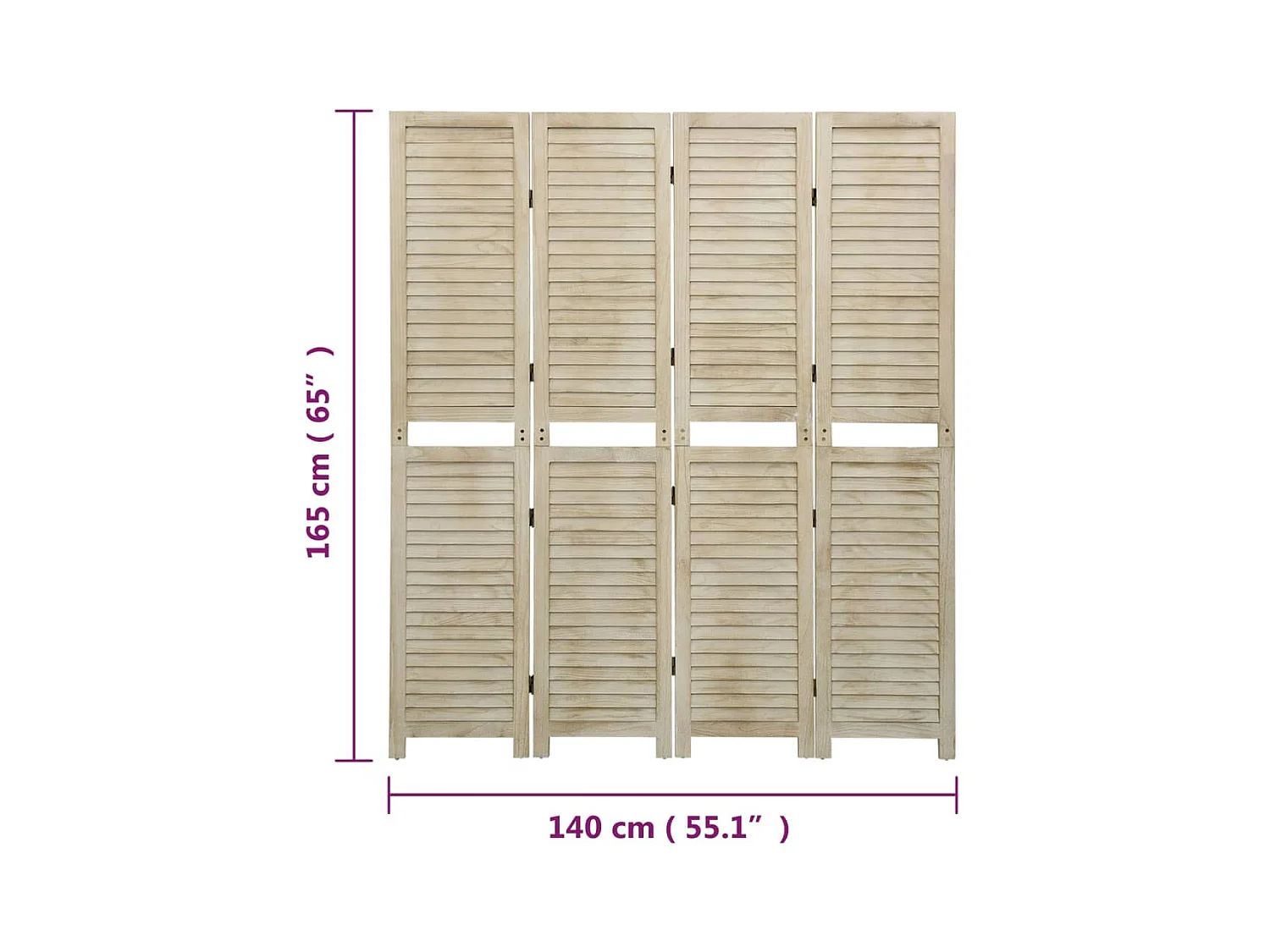 Parete divisoria a 4 pannelli 140x165 cm in legno di Paulownia