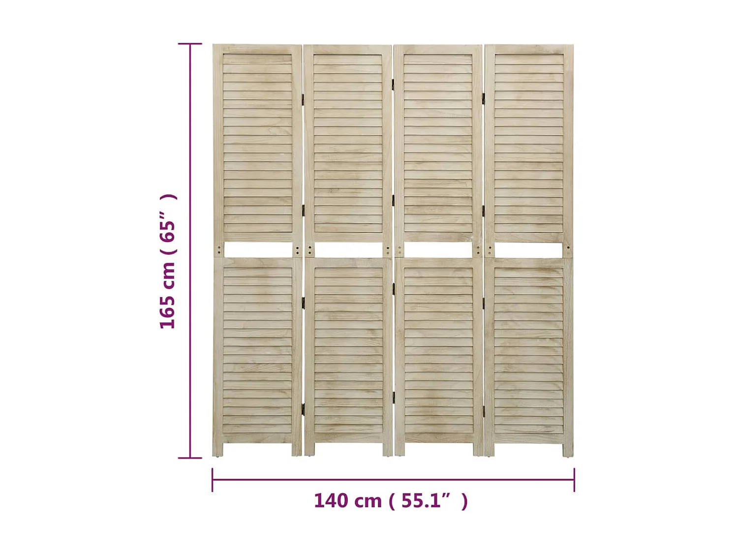 Tabique divisorio de 4 paneles 140x165 cm madera de paulownia