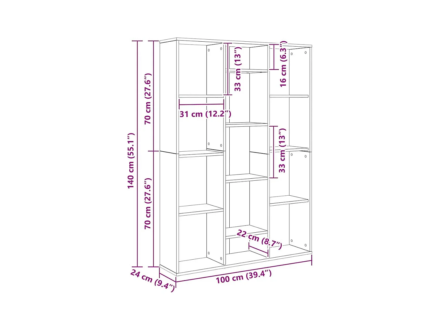 Divisorio/libreria Bianco 100x24x140 cm