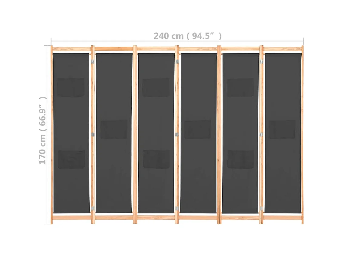 Parete divisoria a 6 pannelli Grigio 240 x 170 x 4 cm Tessuto