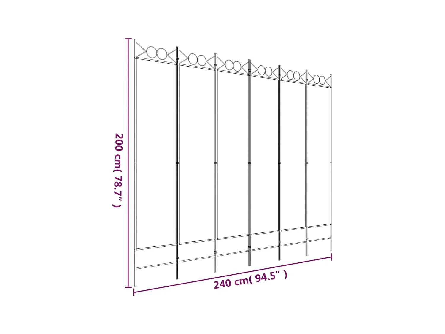 6-delige scheidingswand Wit 240x200 cm Stof