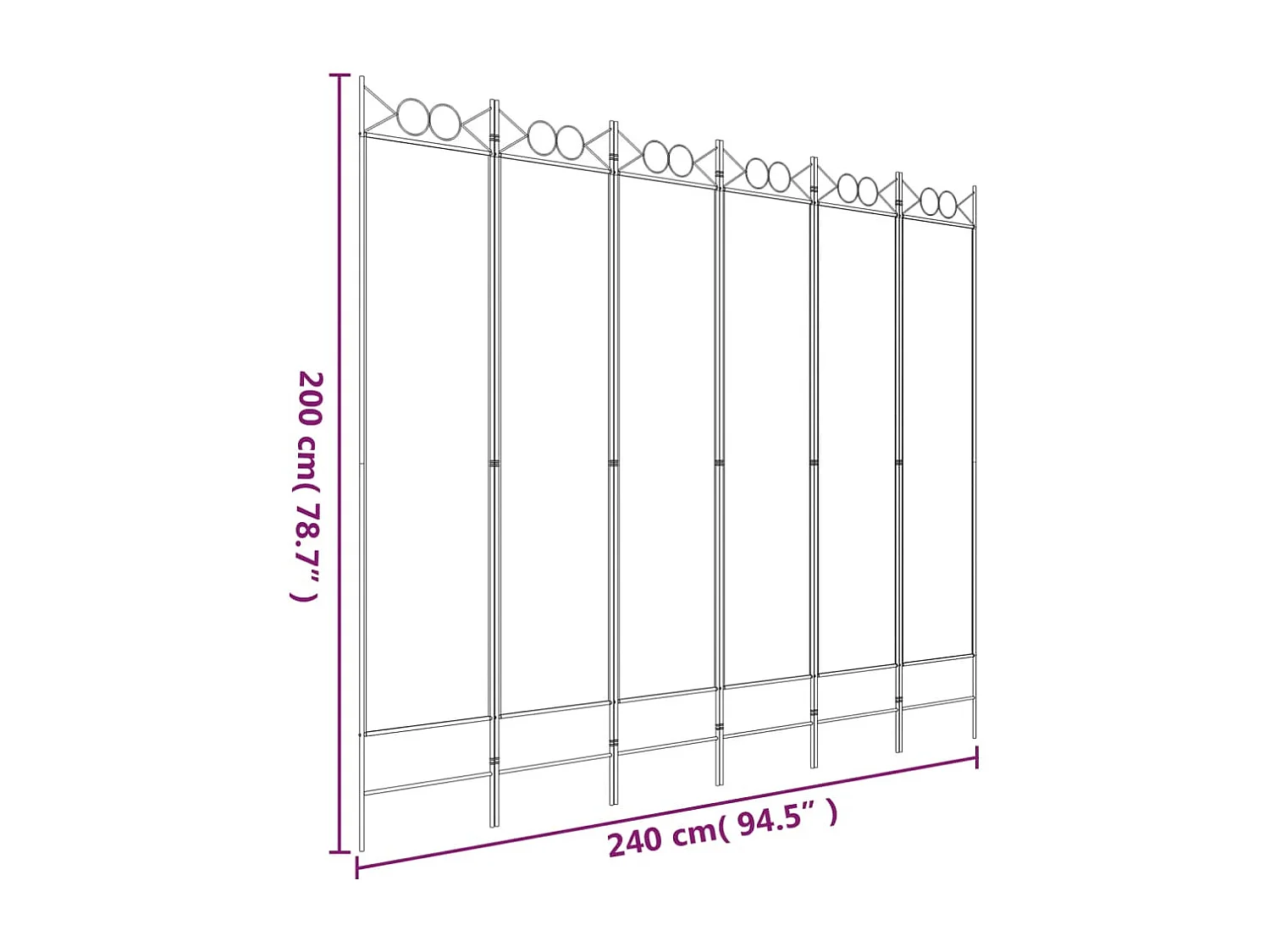 Parete divisoria a 6 pannelli Bianco 240x200 cm Tessuto
