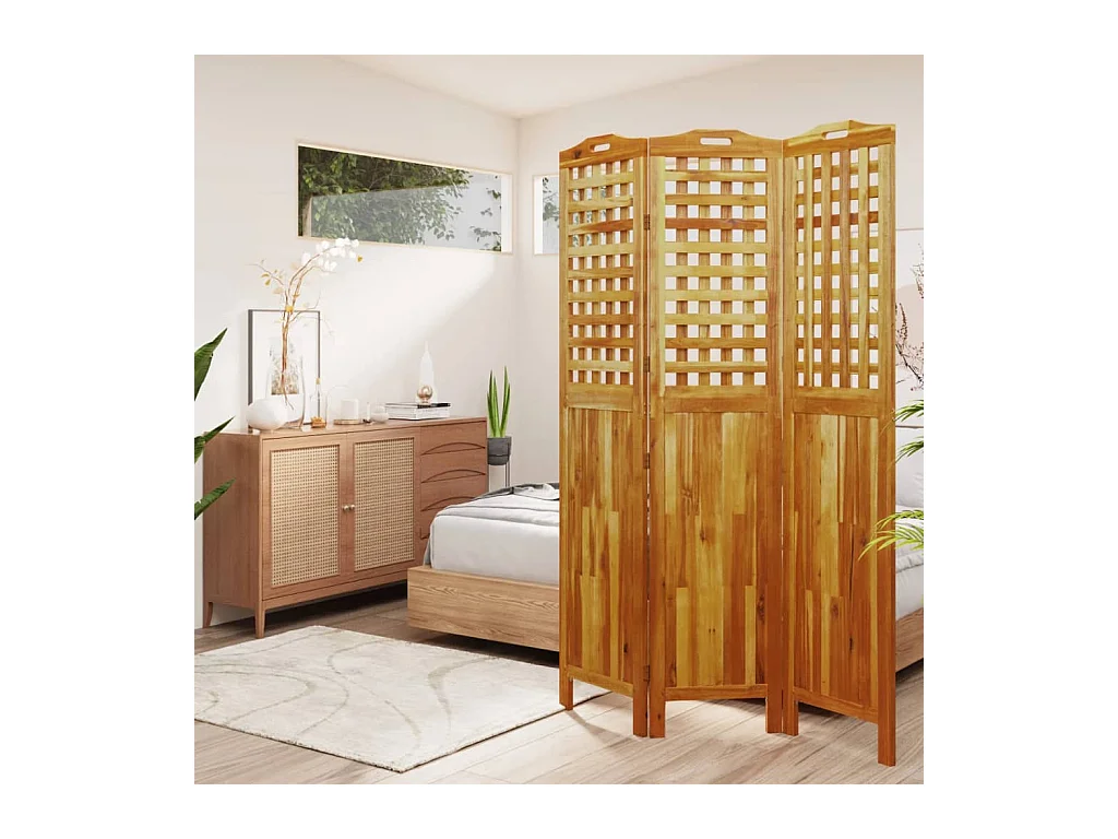 Parete divisoria a 3 pannelli 121,5x2x180 cm Legno di acacia
