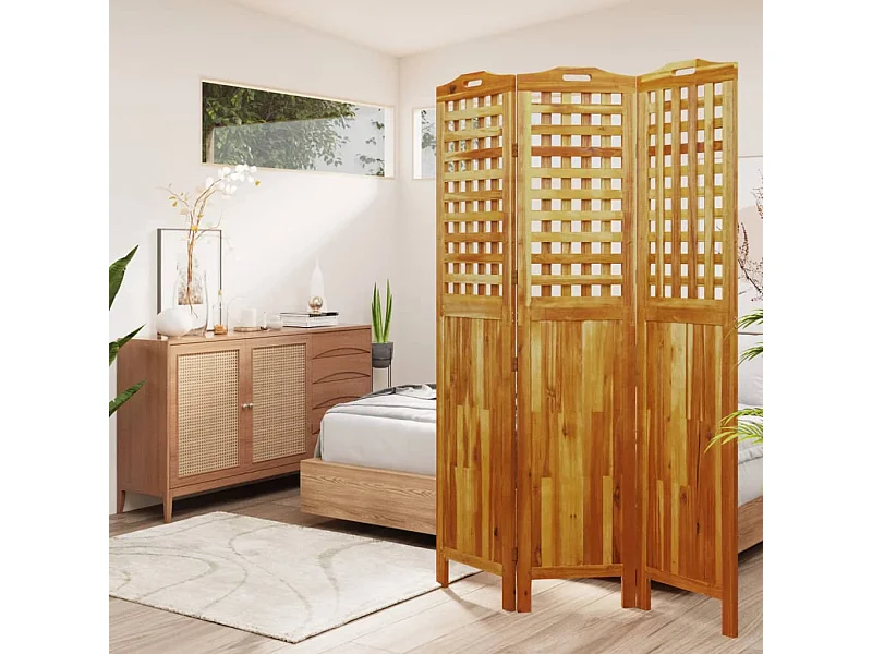 Cloison de séparation 3 panneaux 121,5x2x180 cm Bois d'acacia