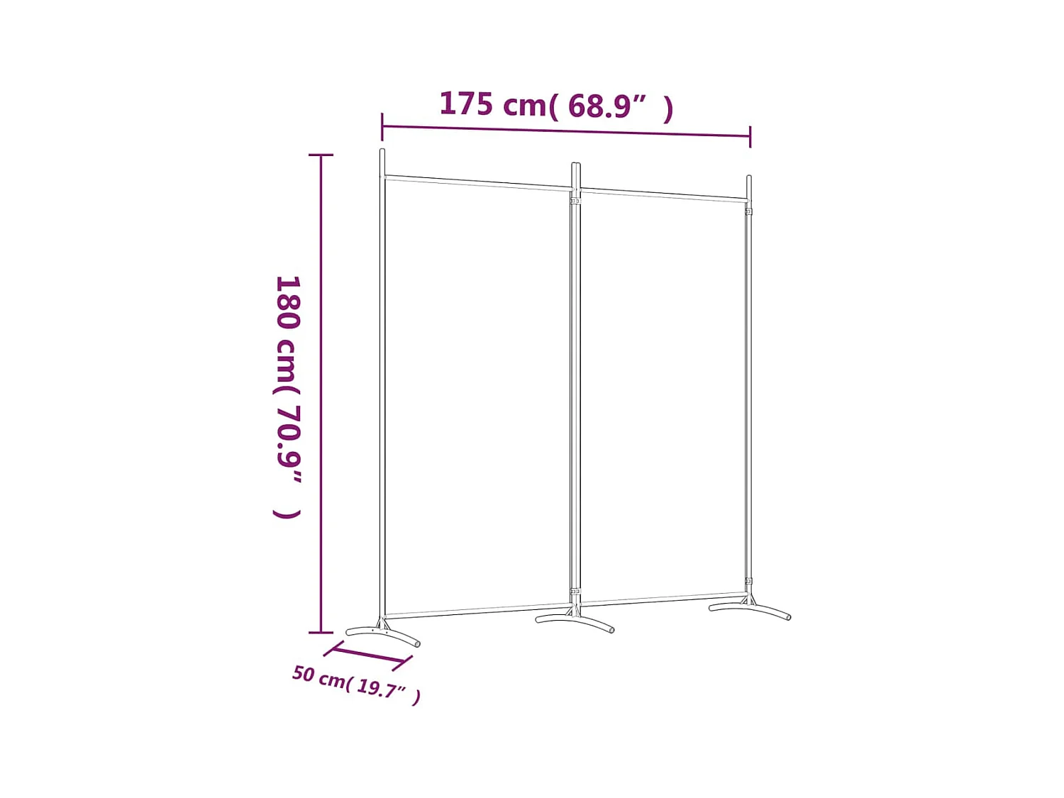 Parete divisoria a 2 pannelli Bianco 175x180 cm Tessuto