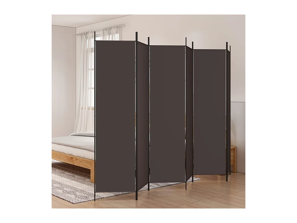 6-teilige Trennwand Braun 300x200 cm Stoff