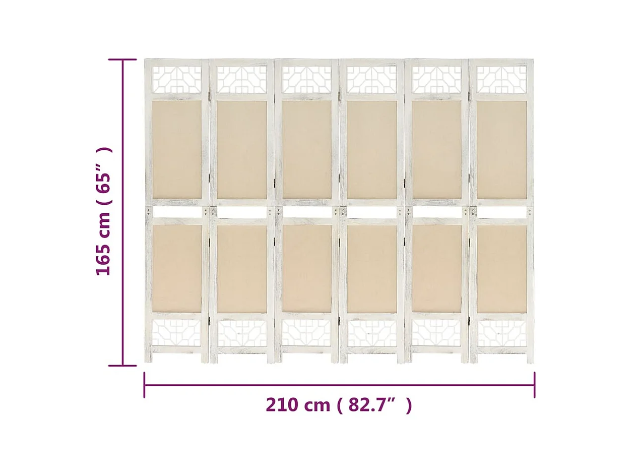 Separè a 6 pannelli Crema 210x165 cm Tessuto