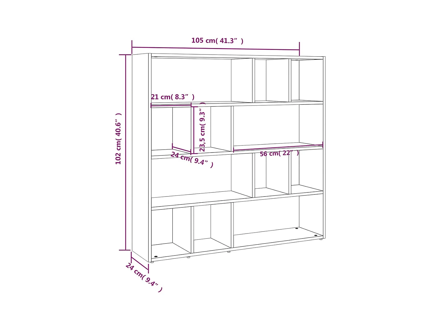 Boekenkast/kamerverdeler Sonoma eiken 105x24x102 cm