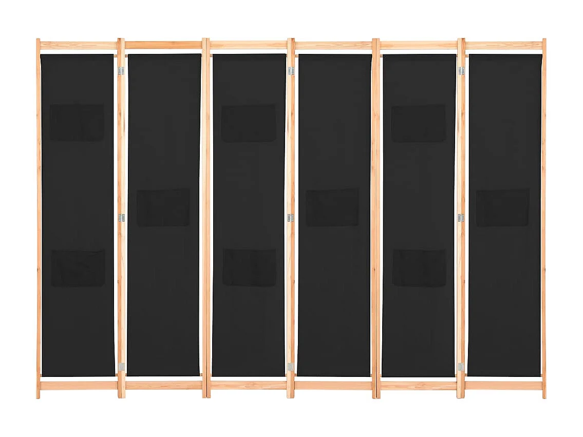 Mampara divisoria de 6 paneles Tela Negra 240 x 170 x 4 cm
