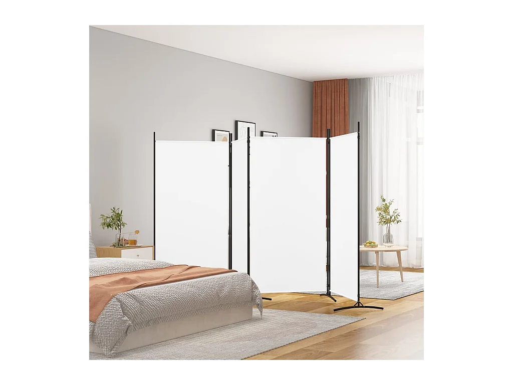 Parete divisoria a 4 pannelli Bianco 346x180 cm Tessuto