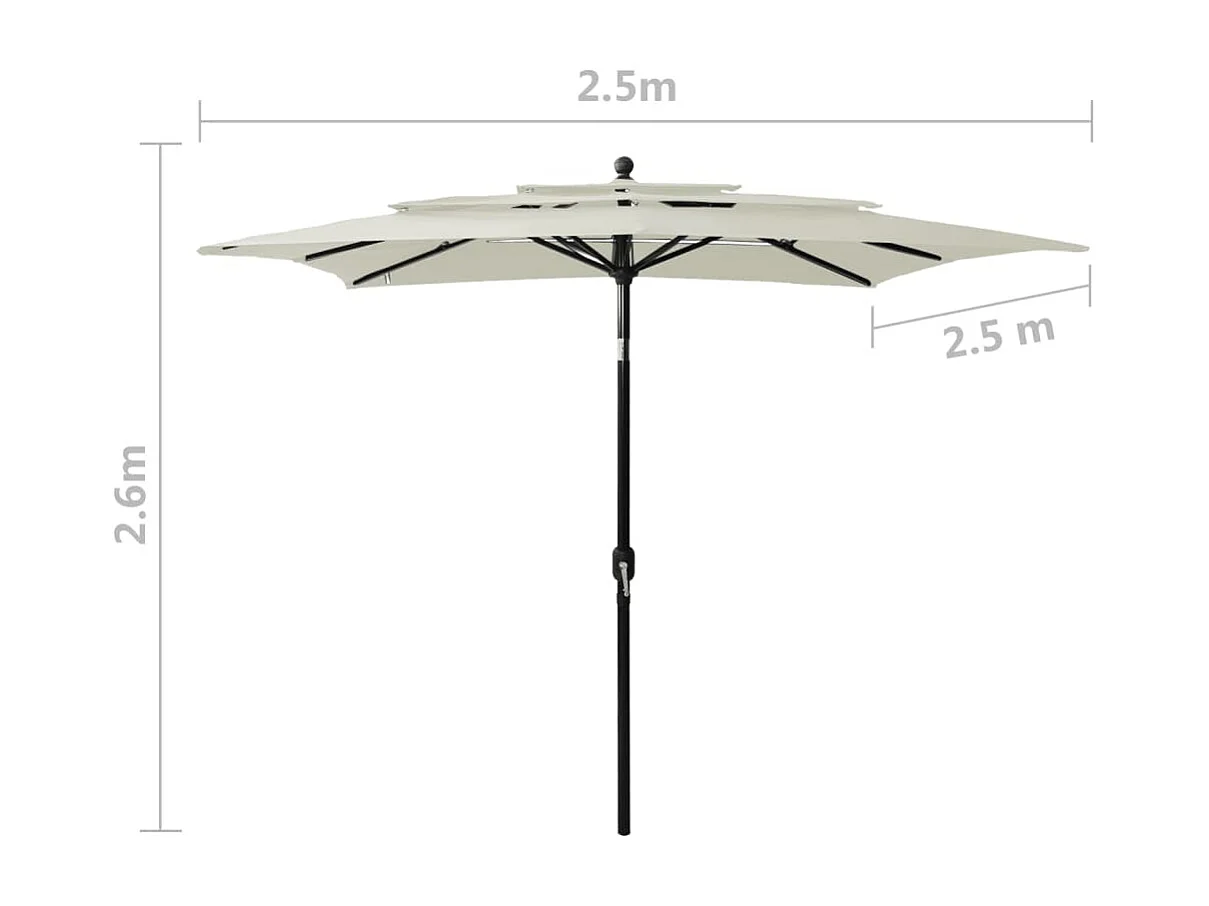 Parasol de jardin à 3 niveaux avec mât en aluminium sable