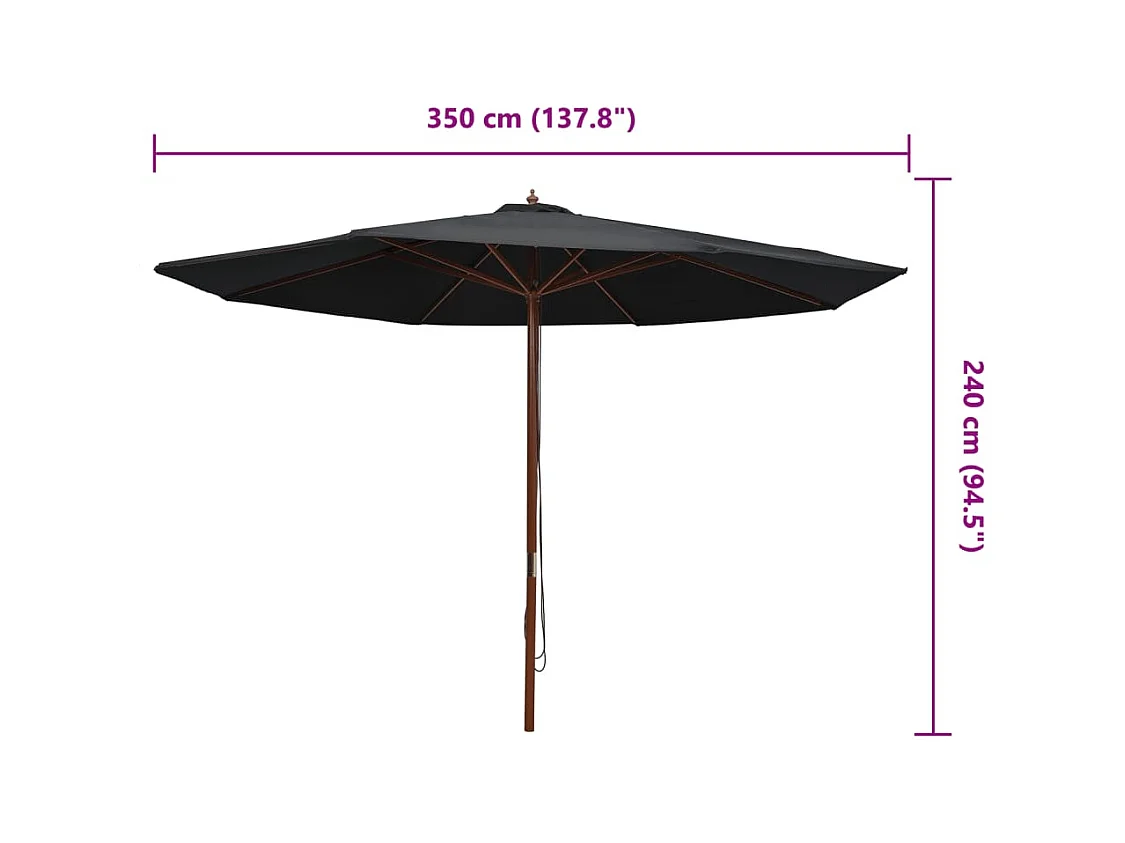 Ombrellone da esterno con palo in legno 350 cm Nero