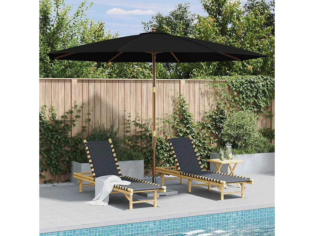 Ombrellone da esterno con palo in legno 350 cm Nero