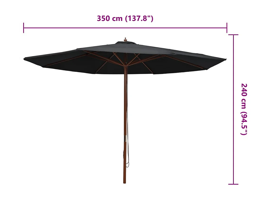 Ombrellone da esterno con palo in legno 350 cm Nero