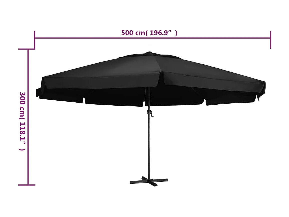 Parasol de jardin avec mât en aluminium 500 cm noir