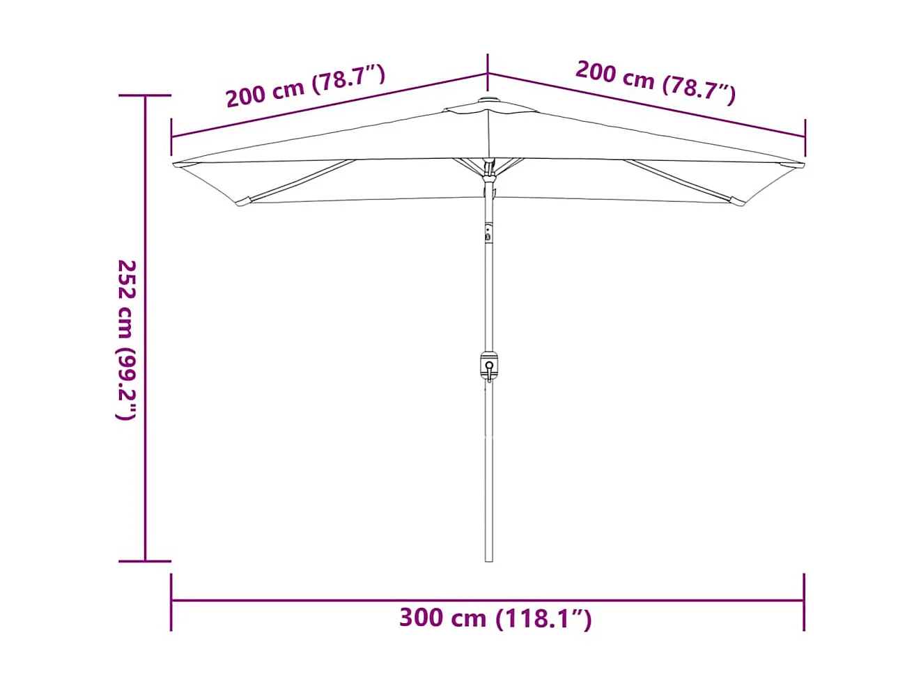 Parasol d'extérieur avec mât en métal 300x200 cm anthracite