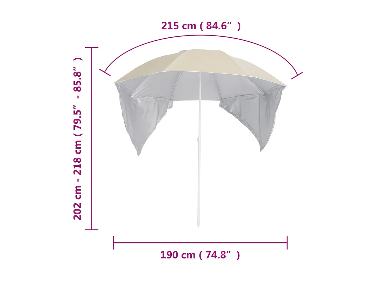 Strandparasol met zijwanden zand 215 cm