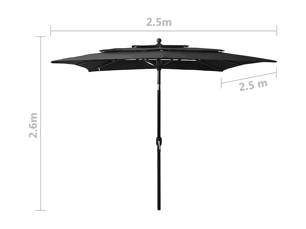 Parasol de jardin à 3 niveaux avec mât en aluminium noir
