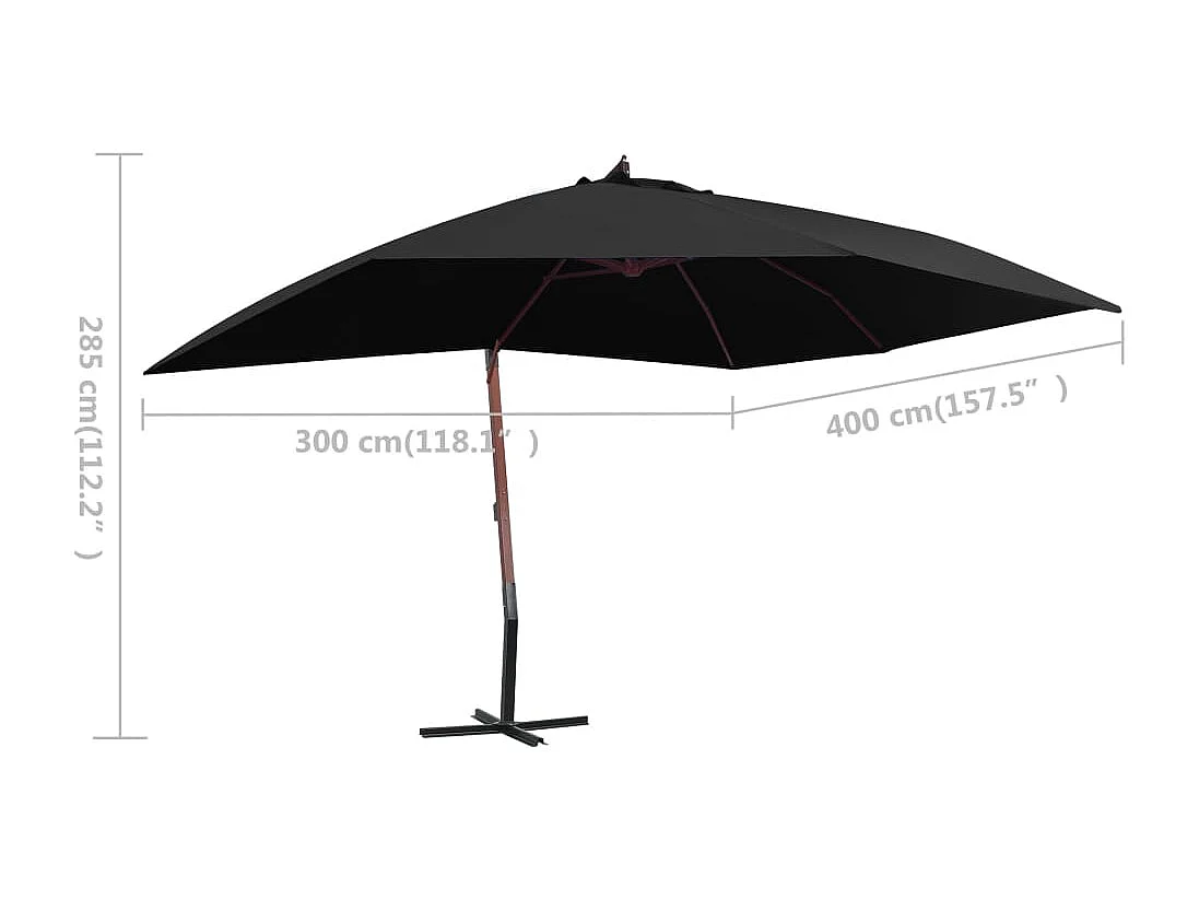 Hangende parasol met houten paal 400x300 cm Zwart