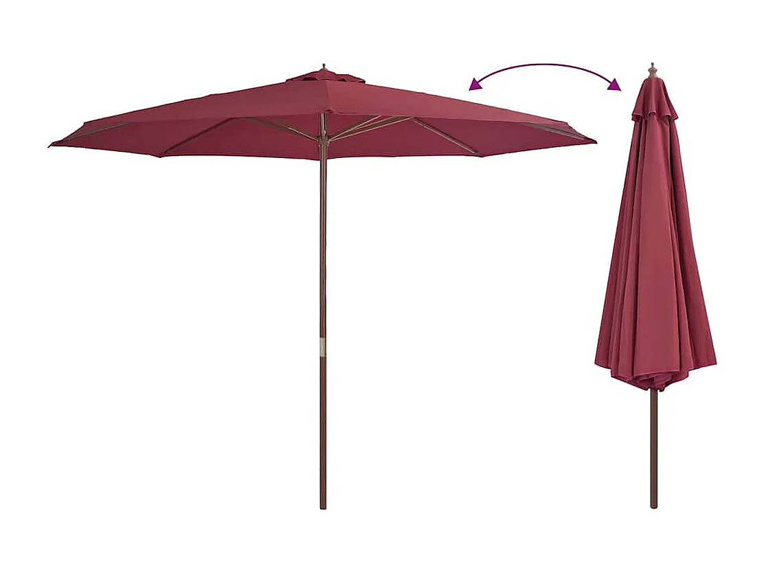 Ombrellone da esterno con palo in legno 350 cm Bordeaux