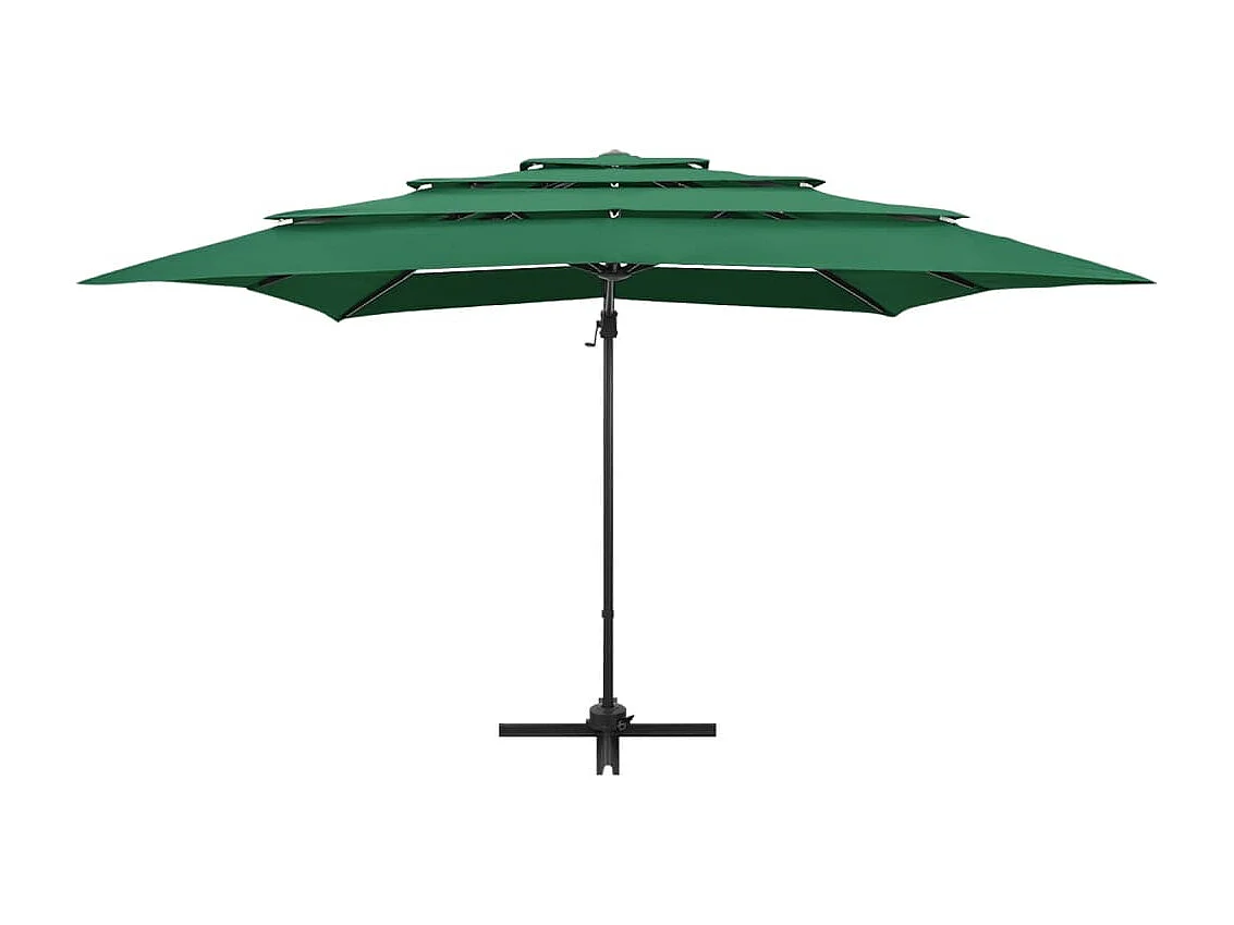 Parasol de jardin à 4 niveaux avec mât en aluminium vert