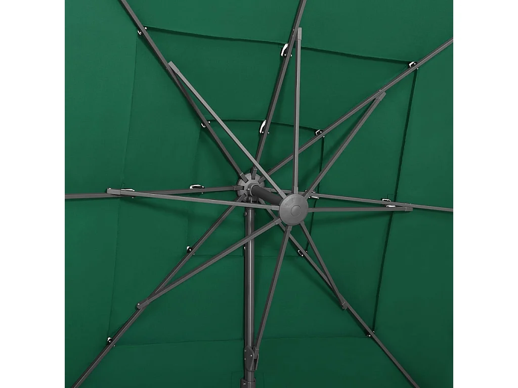 Parasol de jardin à 4 niveaux avec mât en aluminium vert