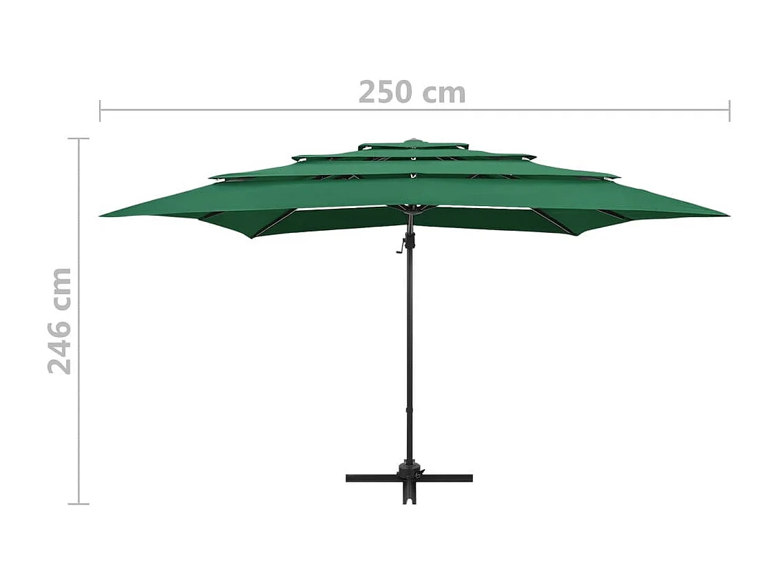 Parasol de jardin à 4 niveaux avec mât en aluminium vert