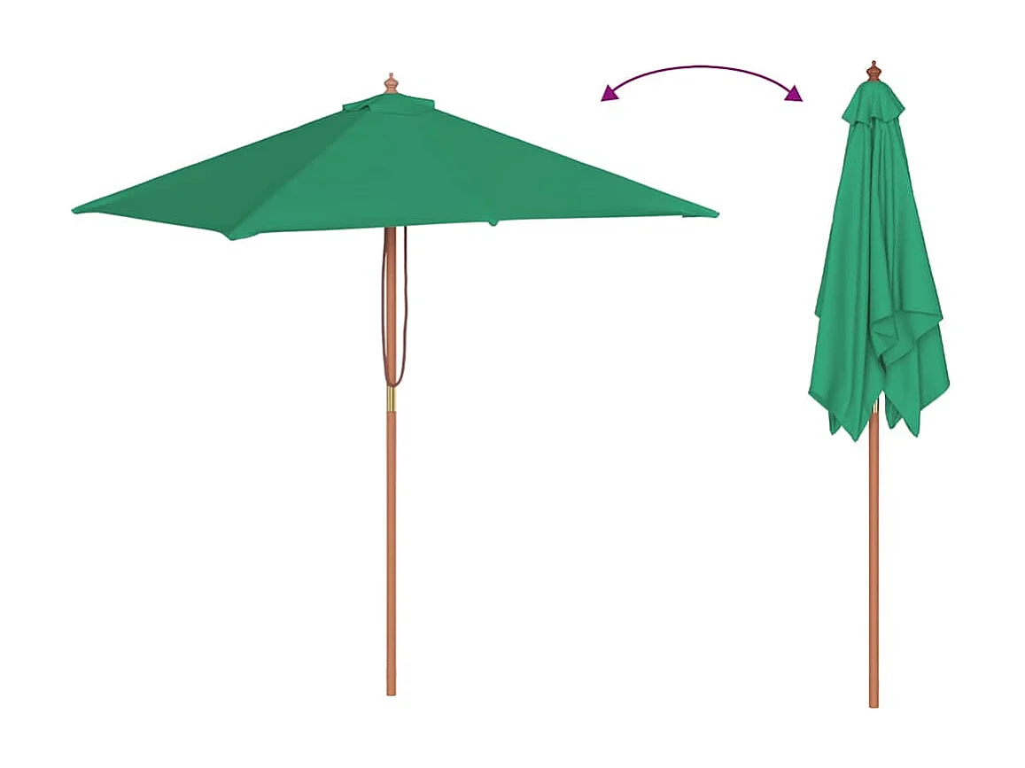 Parasol d'extérieur avec mât en bois 150x200 cm vert