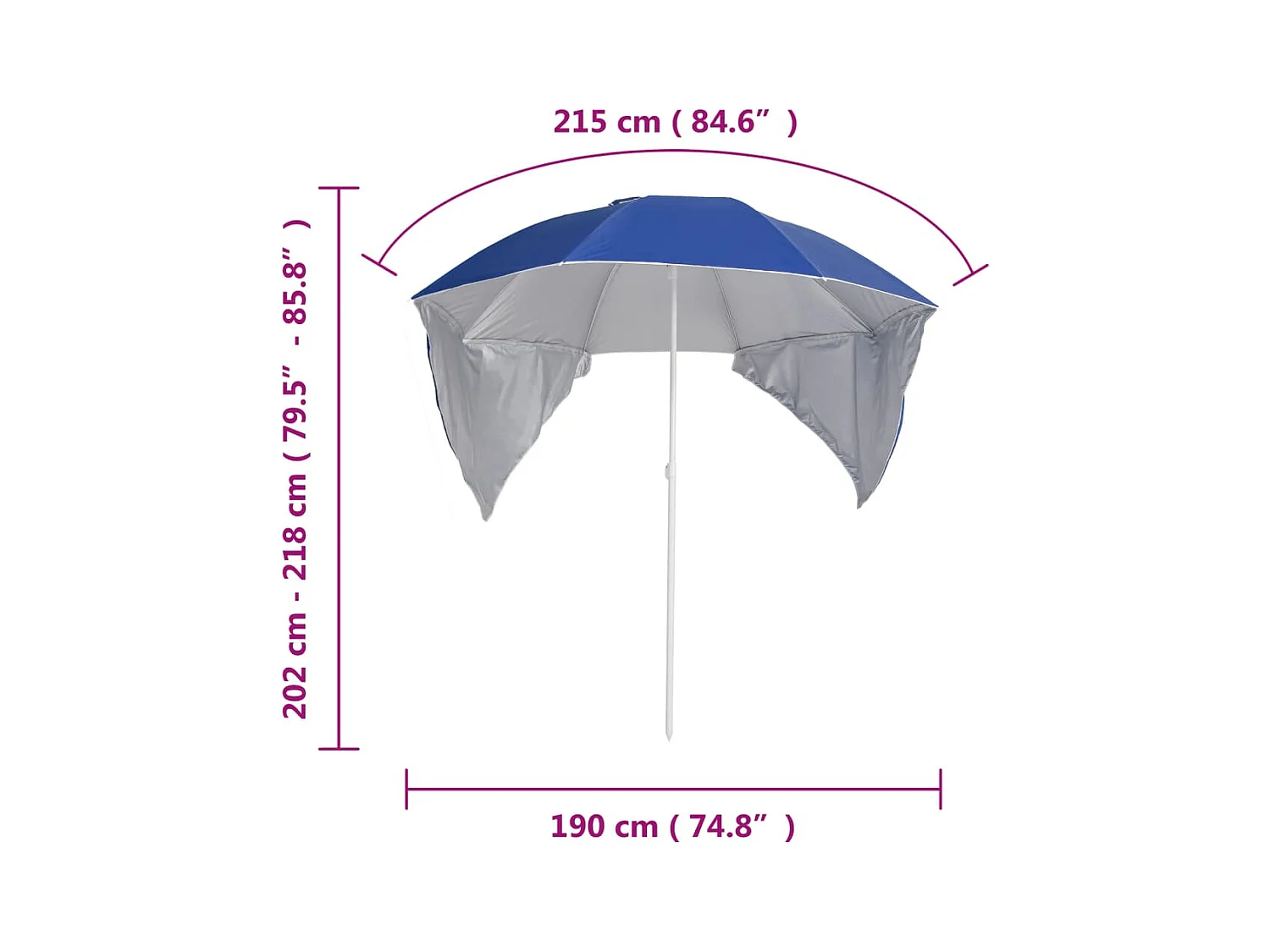 Strandparasol met zijwanden blauw 215 cm