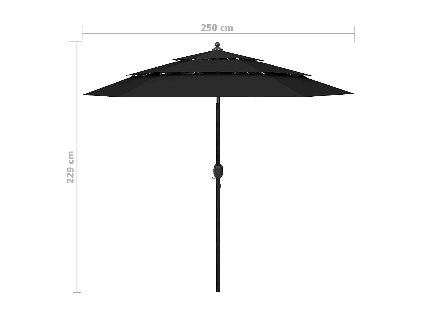 Ombrellone da giardino a 3 livelli con palo in alluminio nero da 2,5 m