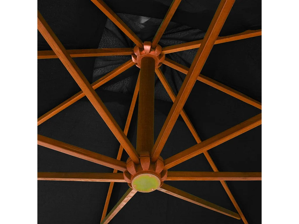 Parasol de jardin suspendu avec mât noir bois de sapin massif