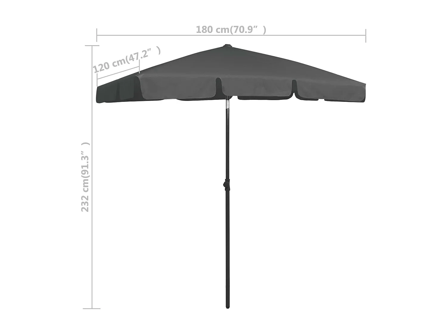 Antraciet strandparasol 180x120 cm