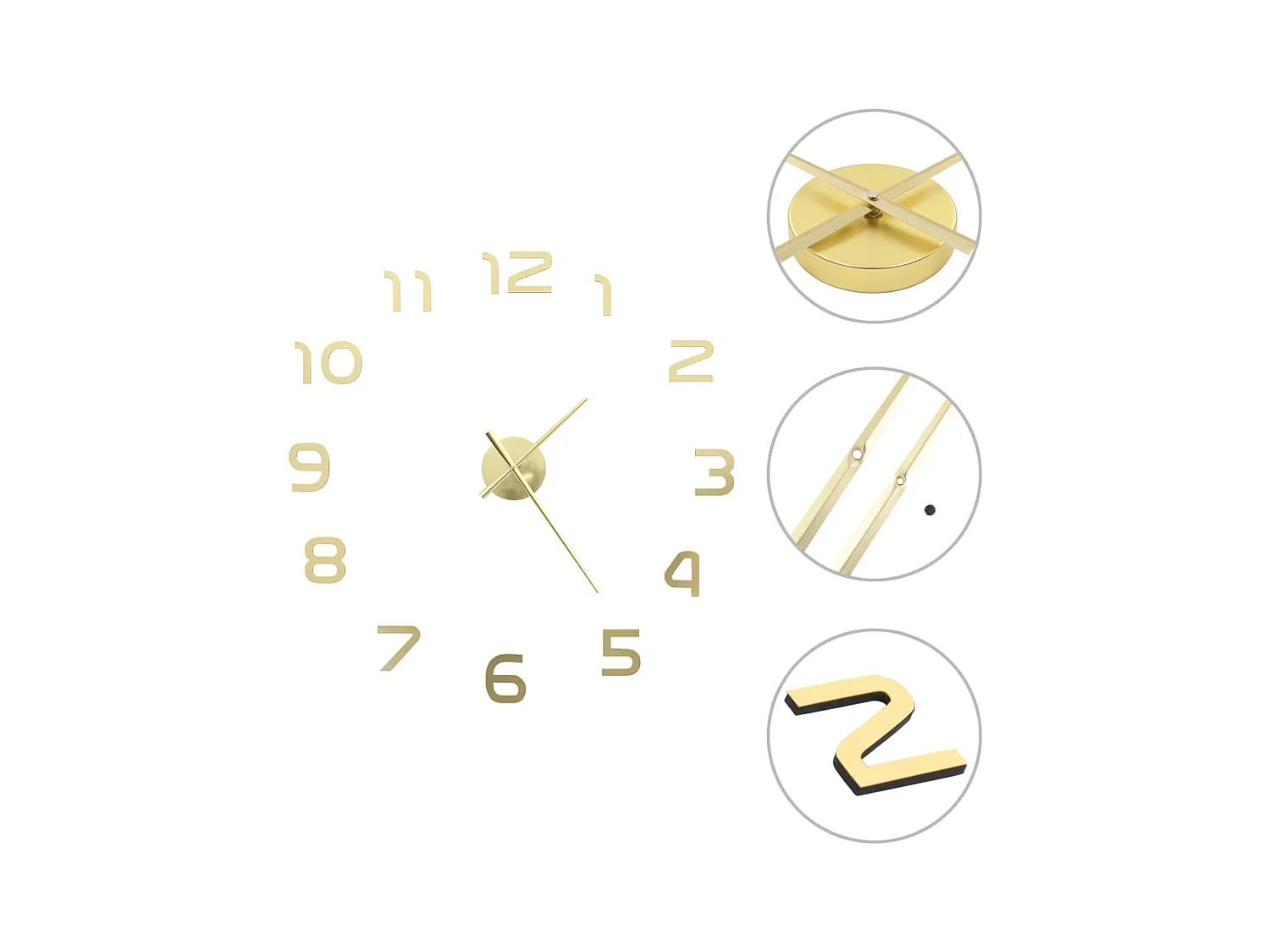 Horloge murale 3D Design moderne 100 cm XXL Doré