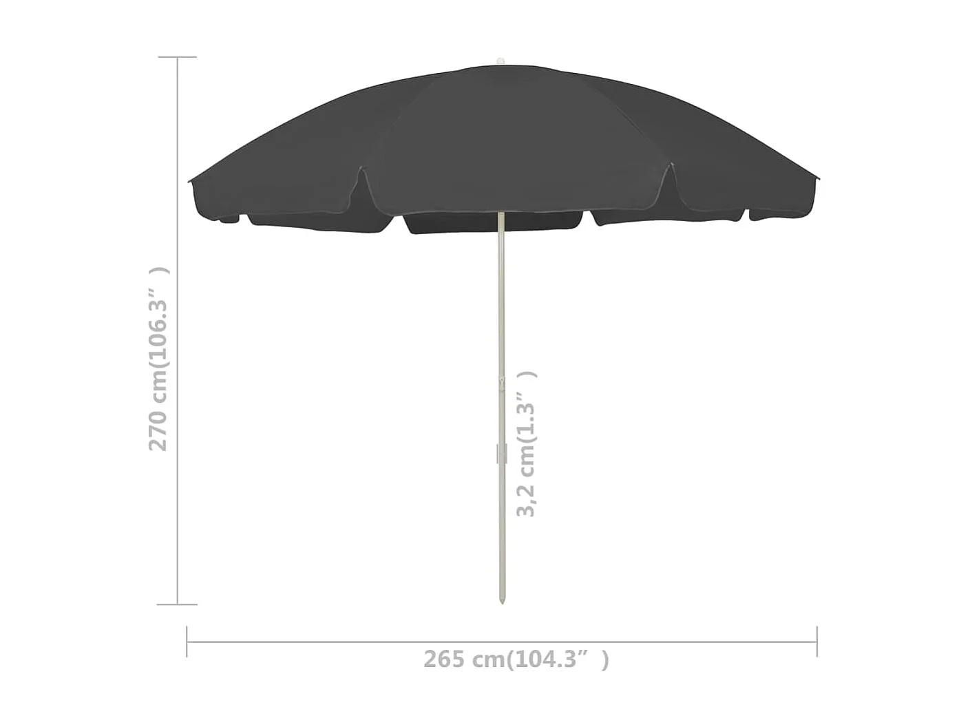 Parasol de plage anthracite 300 cm