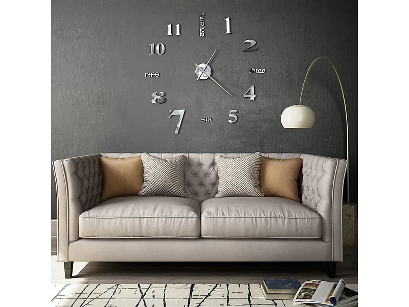 Horloge murale 3D Design moderne 100 cm XXL Argenté