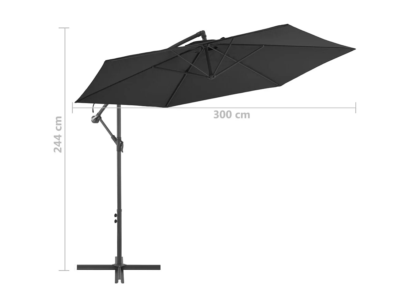 Ombrellone da giardino a sbalzo con palo in alluminio nero