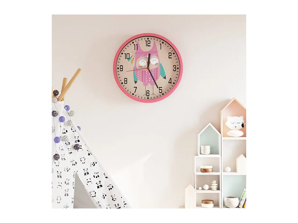 Horloge murale rose Ø25,5 cm polystyrène et verre