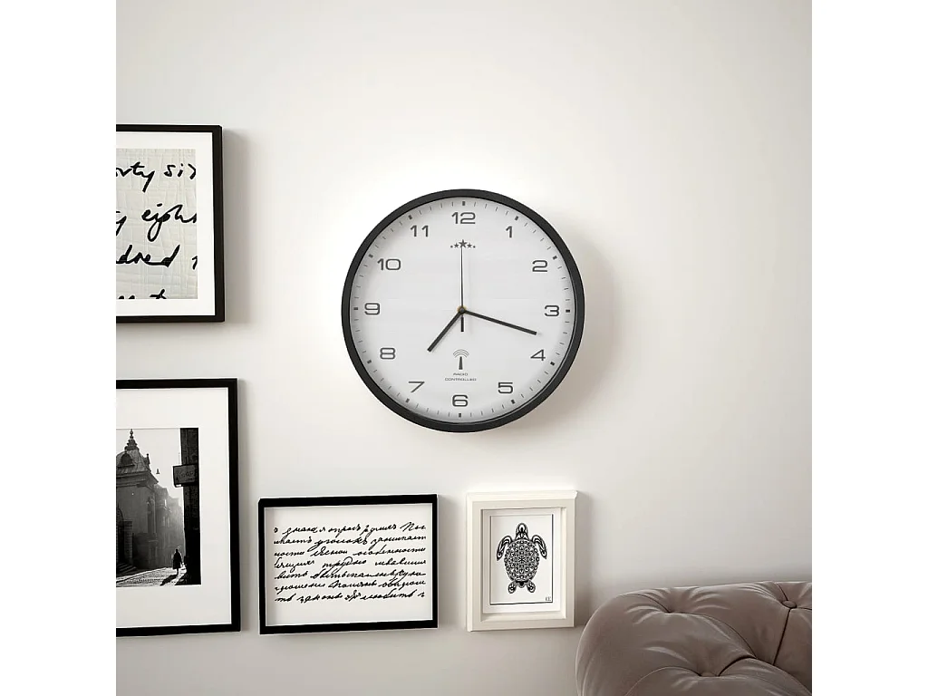 Reloj de pared radiocontrolado Movimiento de cuarzo 31 cm Blanco/negro