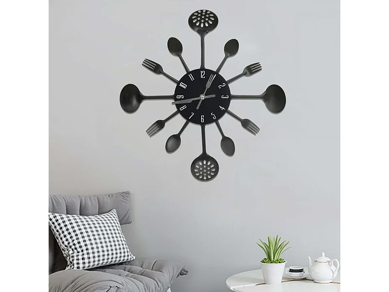 Wandklok en Lepel met Vork Zwart 40 cm Aluminium