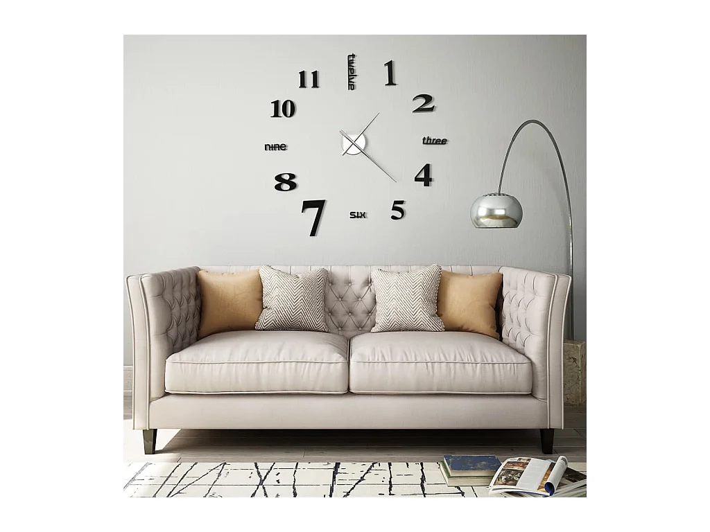 Horloge murale 3D Design moderne 100 cm XXL Noir
