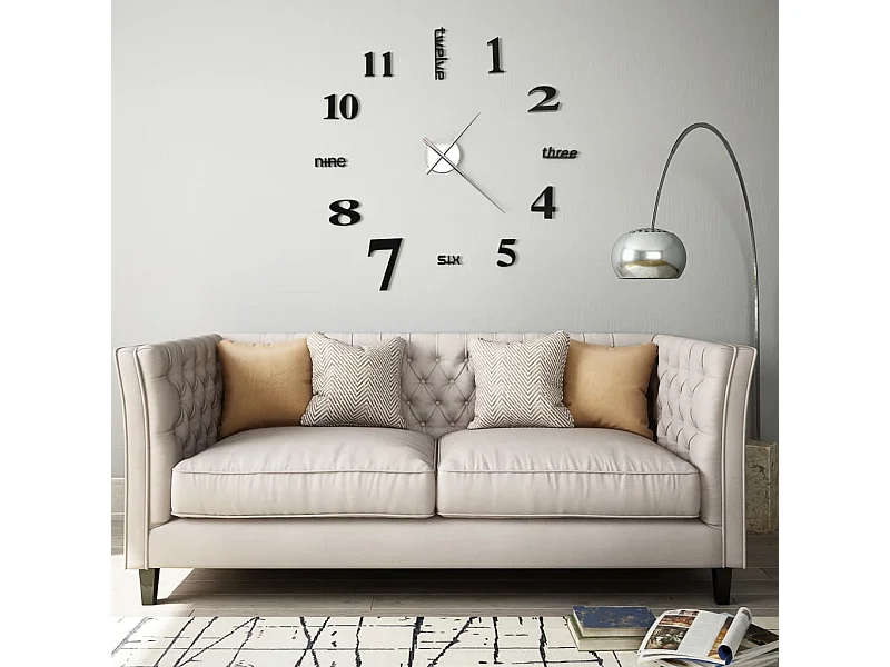 Reloj de pared 3D Diseño moderno 100 cm XXL Negro