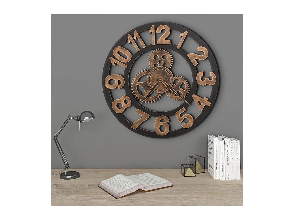 Metalen wandklok 58 cm Goud en zwart