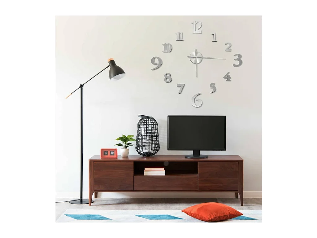 Horloge murale 3D Design moderne Argenté 100 cm XXL