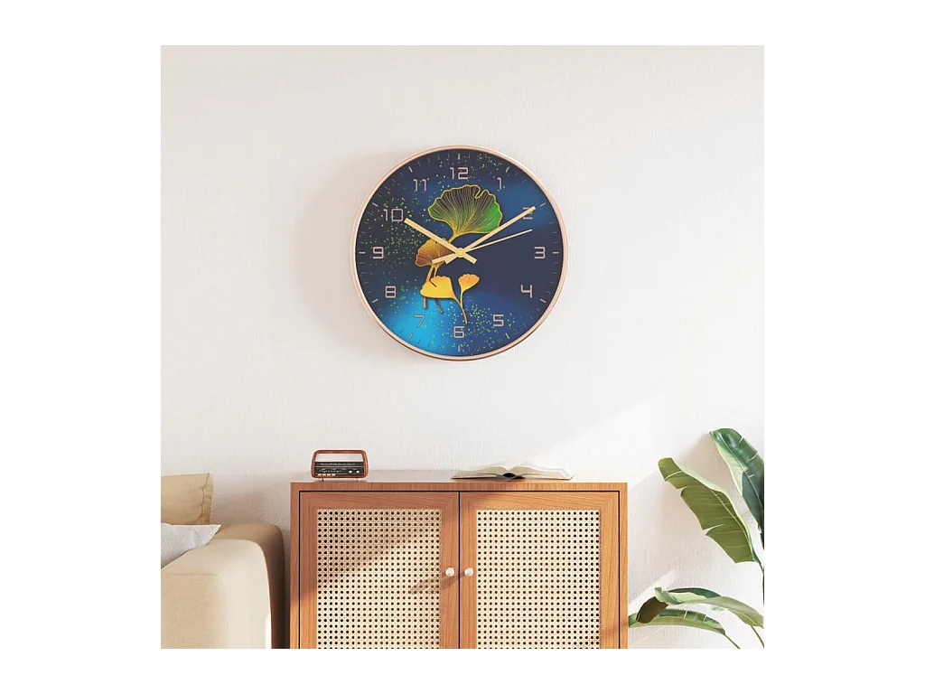 Goud en blauwe wandklok Ø29,5 cm polystyreen en glas