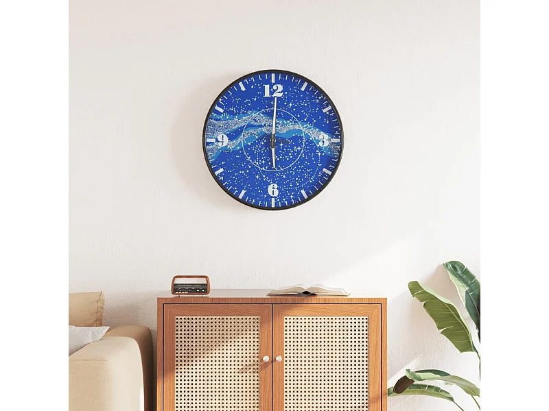 Wandklok met lichtgevende schalen en wijzers, blauw, Ø30 cm