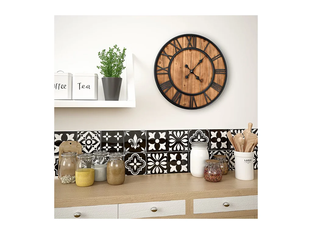 Vintage Quartz Wandklok Hout en Metaal 60 cm XXL