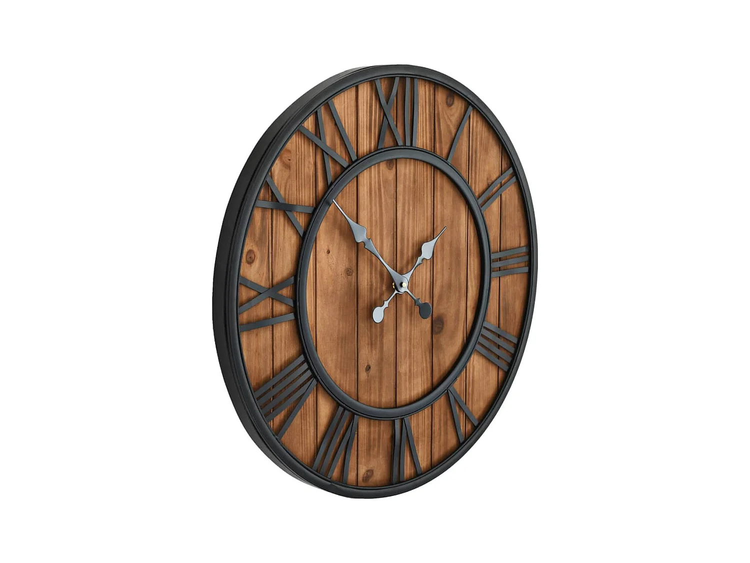 Vintage Quartz Wandklok Hout en Metaal 60 cm XXL