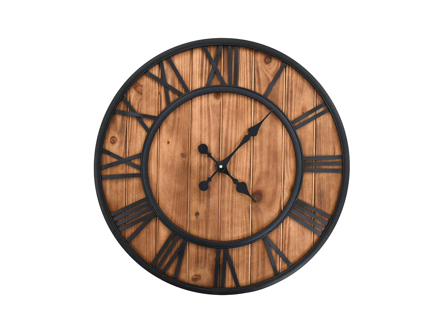 Horloge murale vintage à quartz Bois et métal 60 cm XXL