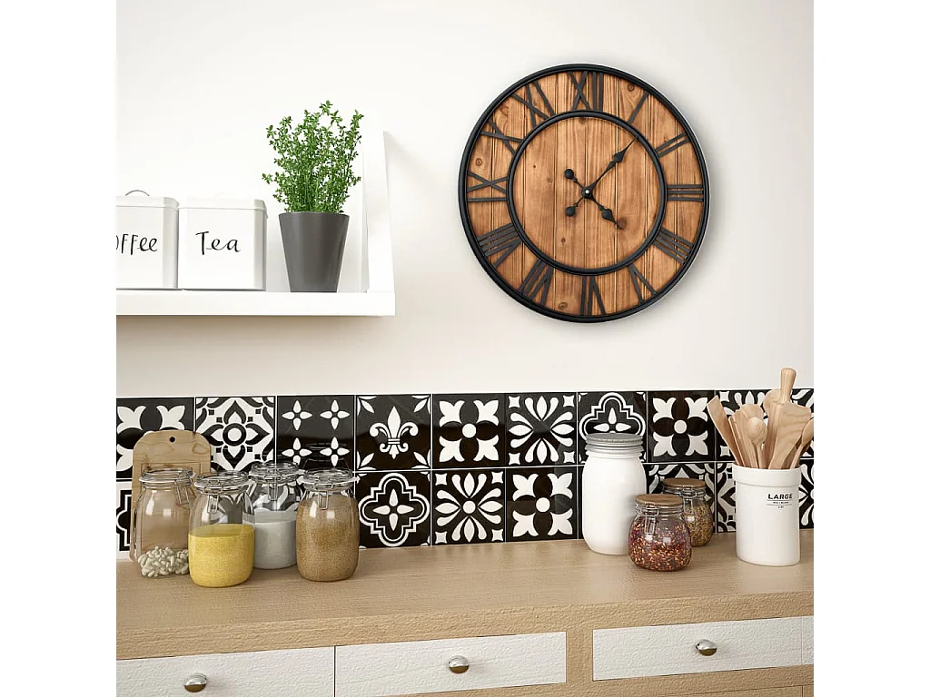 Horloge murale vintage à quartz Bois et métal 60 cm XXL
